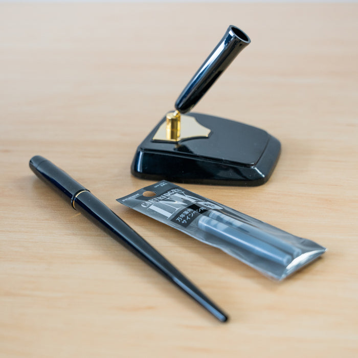 Platinum Desk Pen Stand & Desk Pen Black Bundle