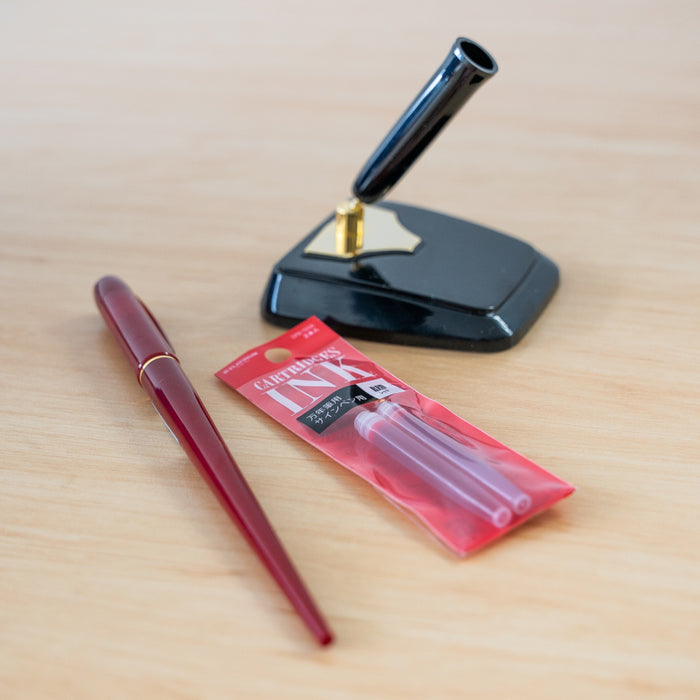 Platinum Desk Pen Stand & Desk Pen Red Bundle