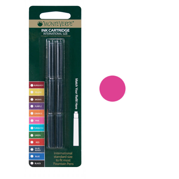 Monteverde G302 Fountain Pen Cartridges, Pink Pk6