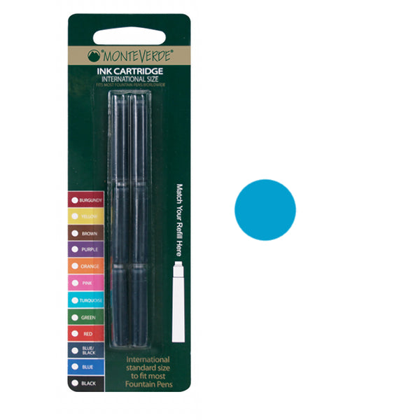 Monteverde G302 Fountain Pen Cartridges, Turquoise Pk6