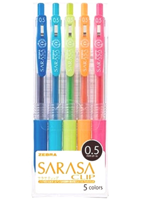 Zebra Sarasa Clip Gel 0.5mm Rollerball Pens, 5pc Set