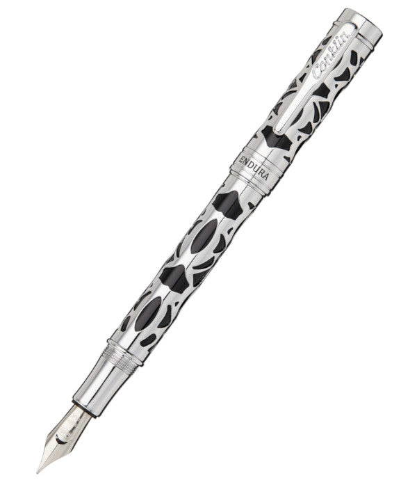 Conklin Endura Deco Crest Fountain Pen - Black/Chrome - Omniflex