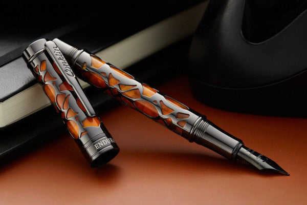 Conklin Endura Deco Crest Fountain Pen - Orange / Gunmetal - Omniflex