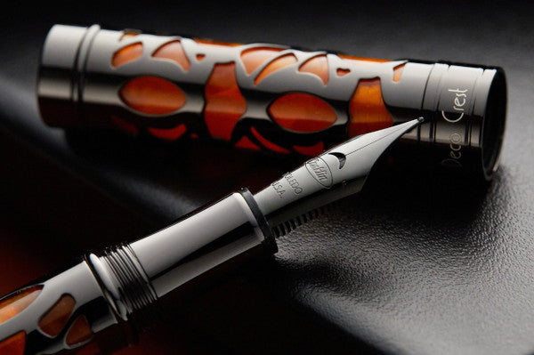 Conklin Endura Deco Crest Fountain Pen - Orange / Gunmetal - Broad