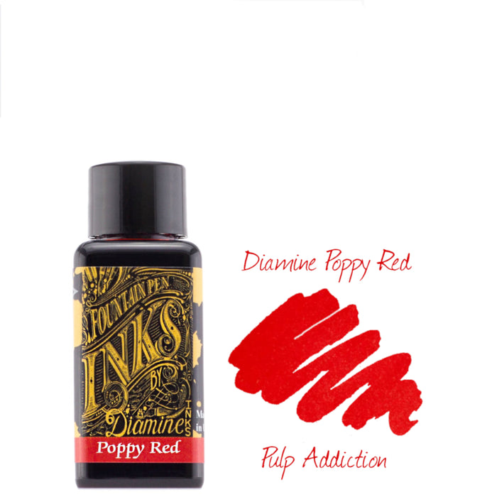 Diamine Fountain Pen Ink - Poppy Red 30ml Bottle