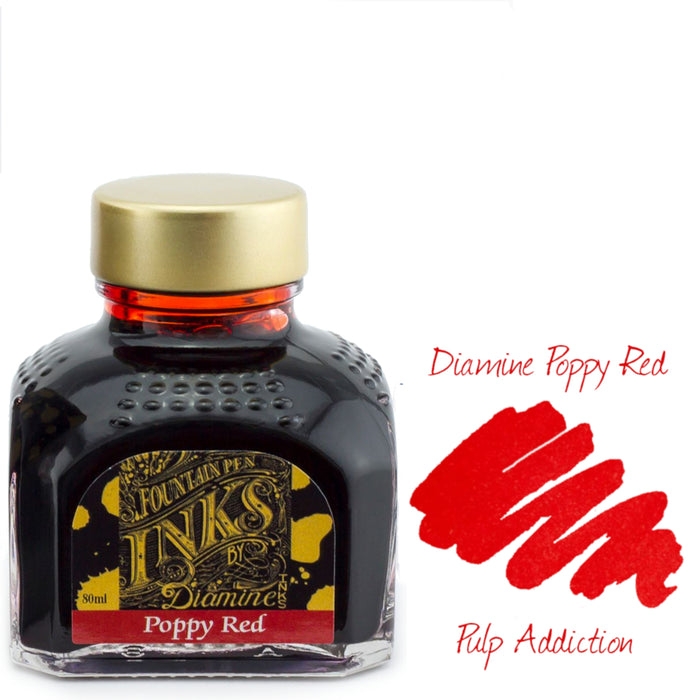 Diamine Fountain Pen Ink - Poppy Red 80ml Bottle