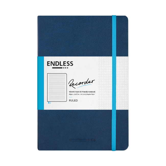 Endless A5 Recorder Notebook - Blue Deep Ocean, Ruled - 80gsm Regalia Paper