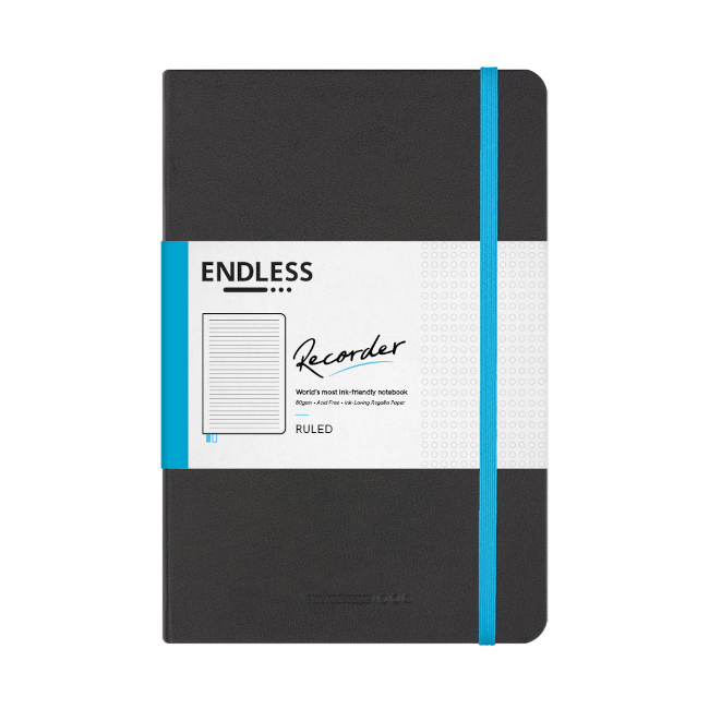 Endless A5 Recorder Notebook - Black Infinite Space, Ruled - 80gsm Regalia Paper
