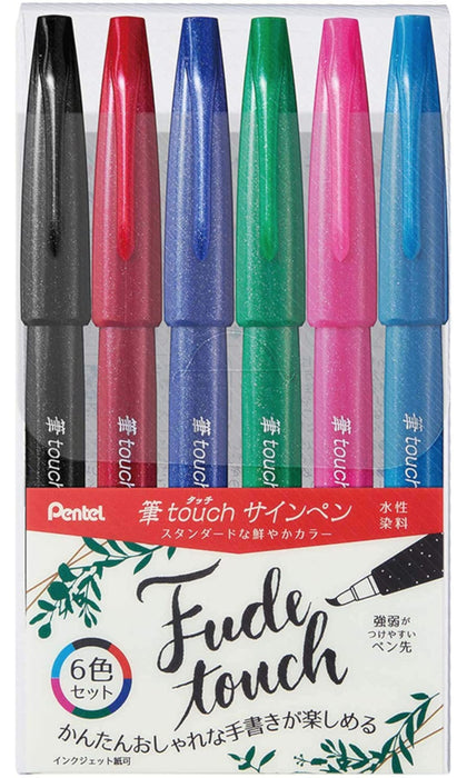 Pentel Fude Touch Brush Pens - 6pc Original Colours