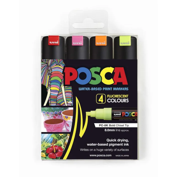 POSCA PC 8K Paint Markers Fluoro Assorted 4 Pack