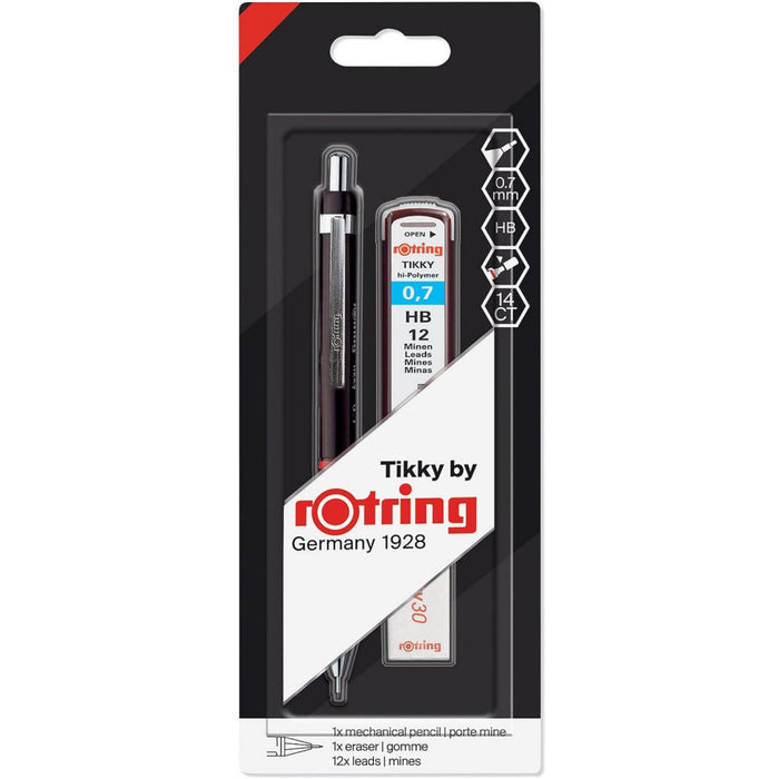 Rotring Tikky Mechanical Pencil - 0.7mm Black with Leads and Eraser