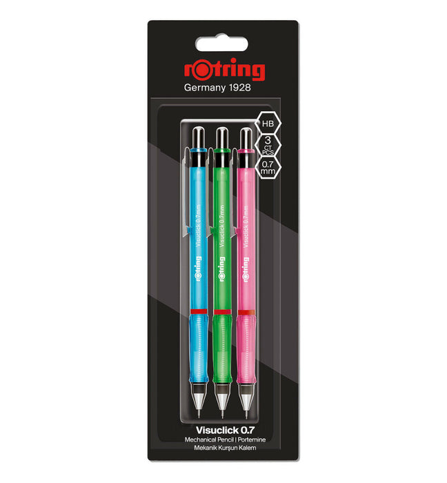 Rotring Visuclick Mechanical Pencil - 0.7mm Blue, Green and Pink 3 pack