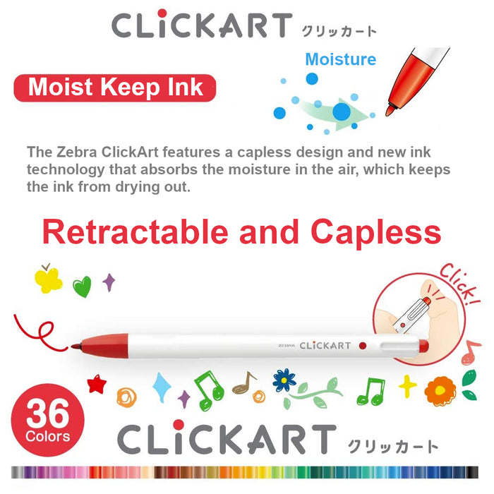 Zebra ClickArt Retractable Marker Pen - Standard 12pc Set