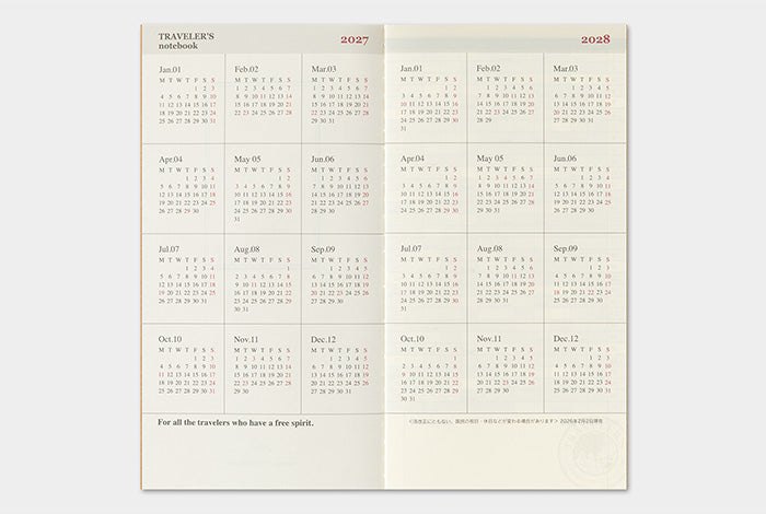 TRAVELER'S Notebook 2027 Monthly Diary Refill, Regular Size