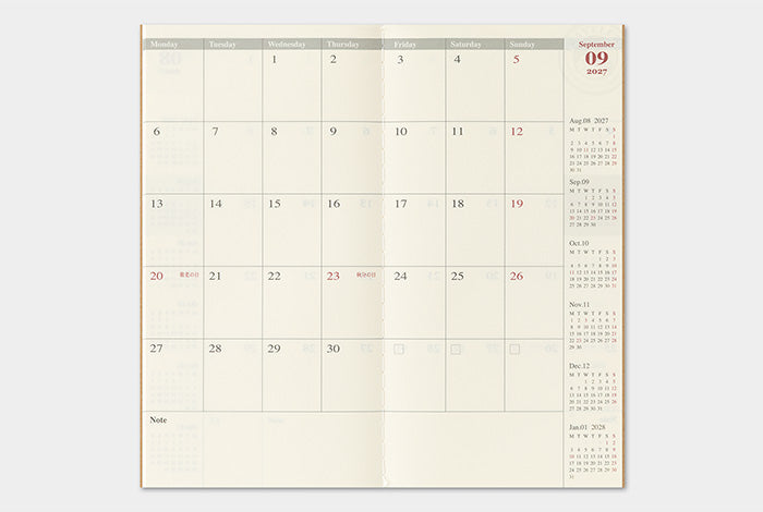 TRAVELER'S Notebook 2027 Monthly Diary Refill, Regular Size