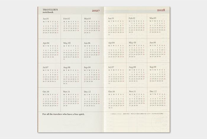 TRAVELER'S Notebook 2027 Weekly + Memo Diary Refill, Regular Size