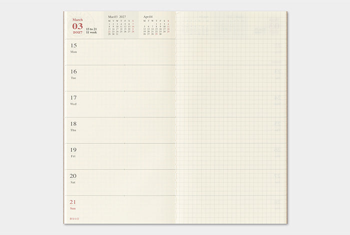 TRAVELER'S Notebook 2027 Weekly + Memo Diary Refill, Regular Size