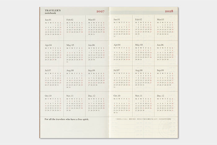 TRAVELER'S Notebook 2027 Weekly + Memo Diary Refill, Regular Size