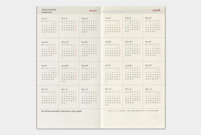 TRAVELER'S Notebook 2027 Weekly Vertical Diary Refill, Regular Size