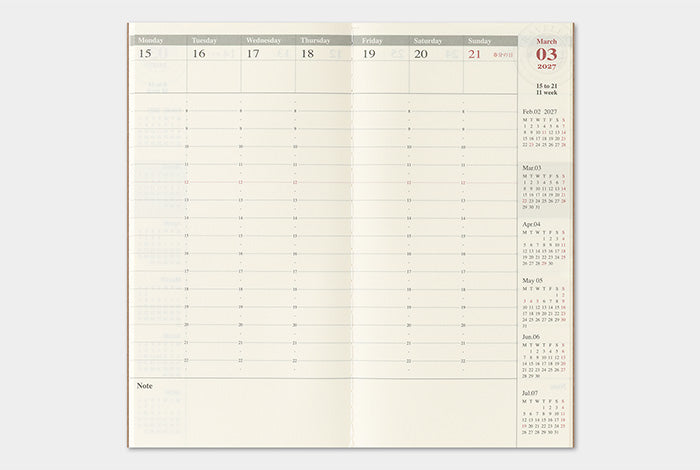 TRAVELER'S Notebook 2027 Weekly Vertical Diary Refill, Regular Size