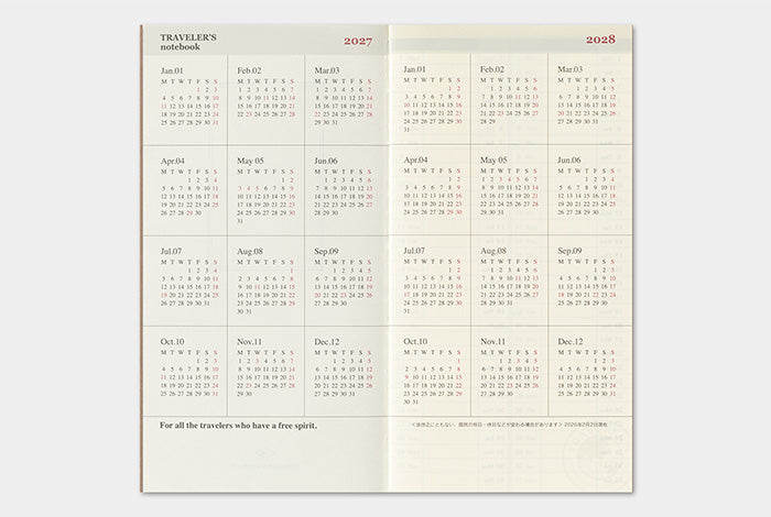 TRAVELER'S Notebook 2027 Weekly Vertical Diary Refill, Regular Size