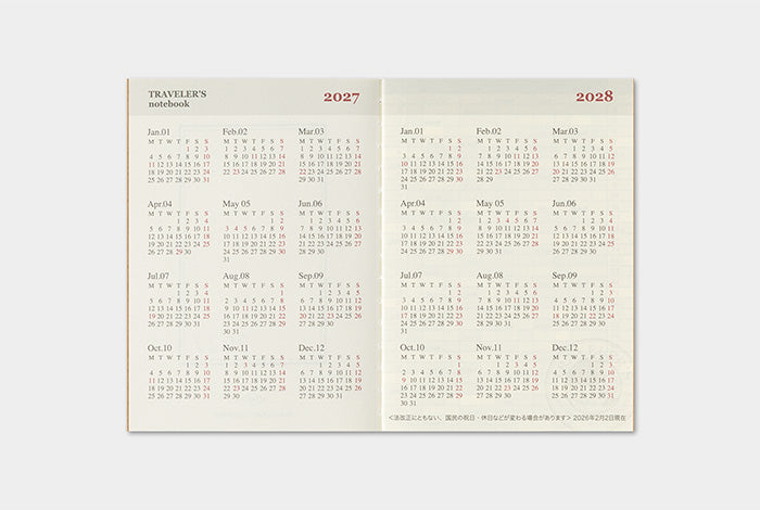 TRAVELER'S Notebook 2027 Monthly Diary Refill, Passport Size