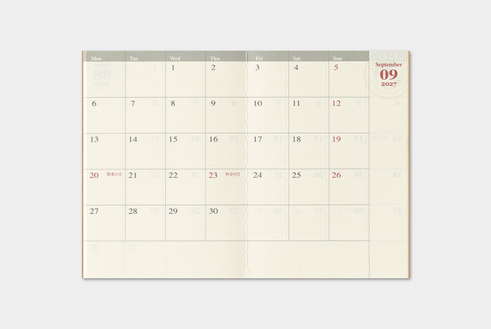 TRAVELER'S Notebook 2027 Monthly Diary Refill, Passport Size
