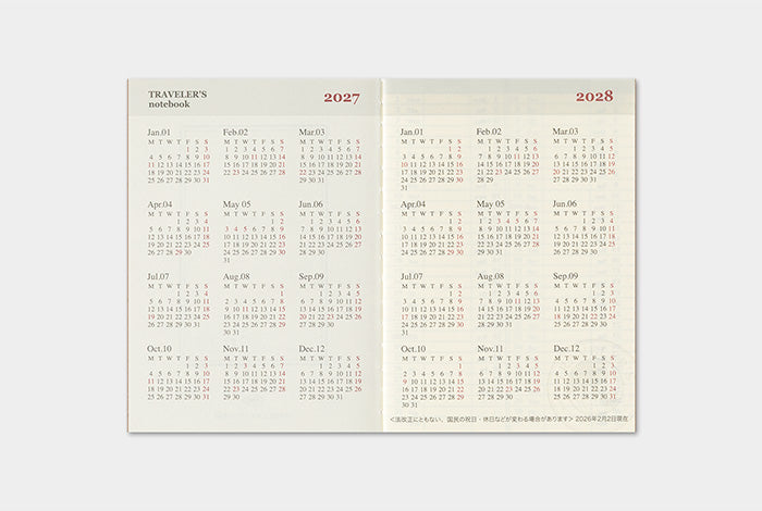 TRAVELER'S Notebook 2027 Weekly Diary Refill, Passport Size