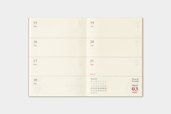 TRAVELER'S Notebook 2027 Weekly Diary Refill, Passport Size