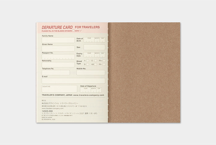 TRAVELER'S Notebook 2027 Weekly Diary Refill, Passport Size