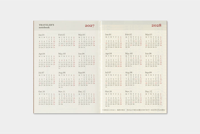 TRAVELER'S Notebook 2027 Weekly Diary Refill, Passport Size