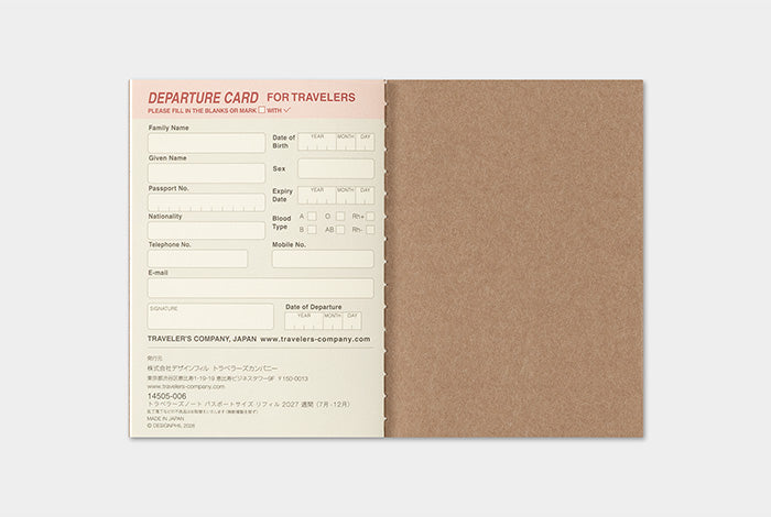 TRAVELER'S Notebook 2027 Weekly Diary Refill, Passport Size