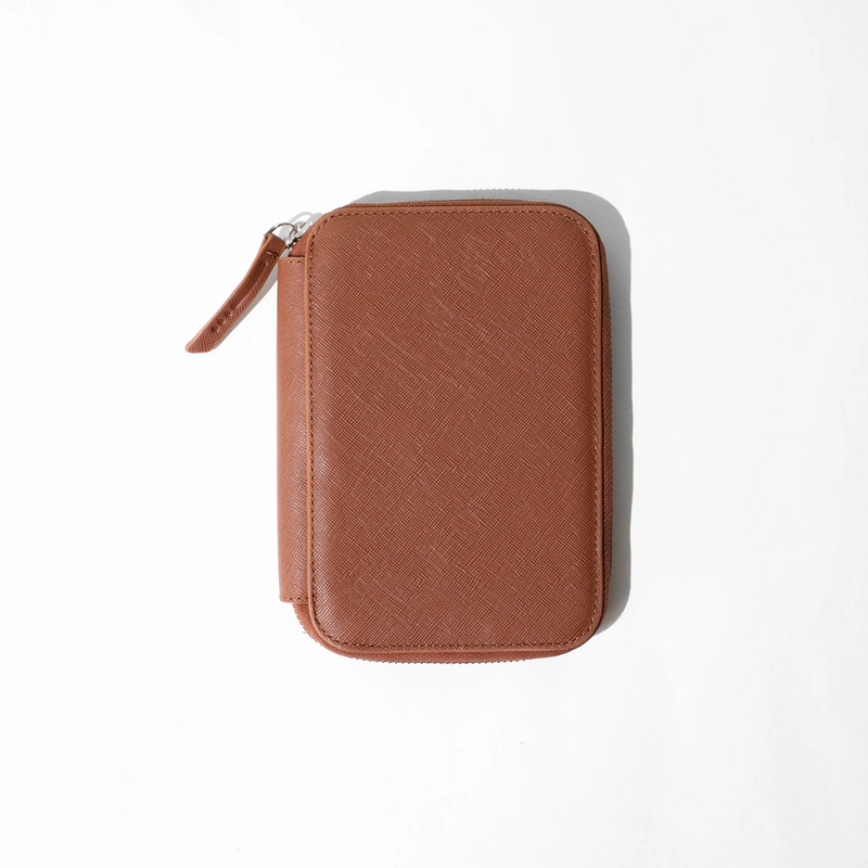 Endless Companion Leather Adjustable Pen Pouch - 5 Pens - Brown (New Saffiano Leather)