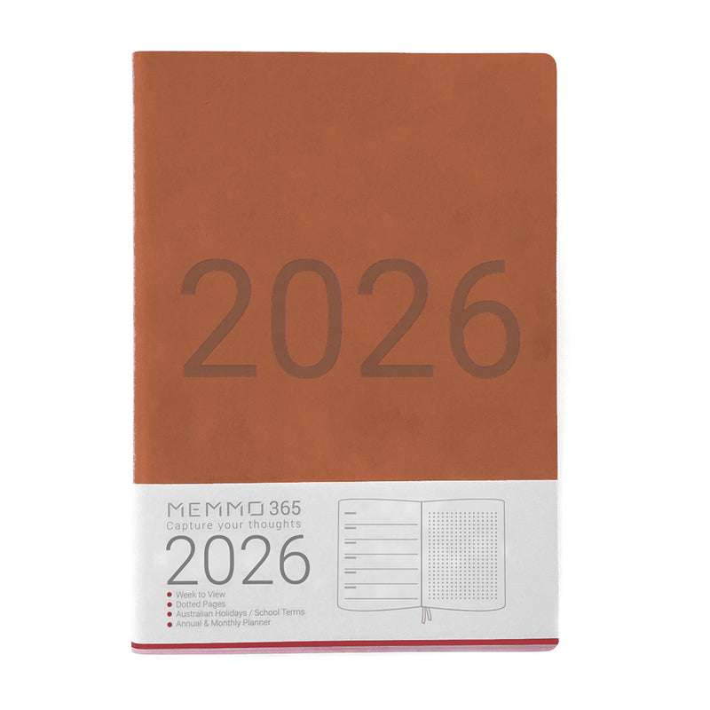 *Clearance* MEMMO365 Luxe 2026 Diary (A5) - Week to view - Brown