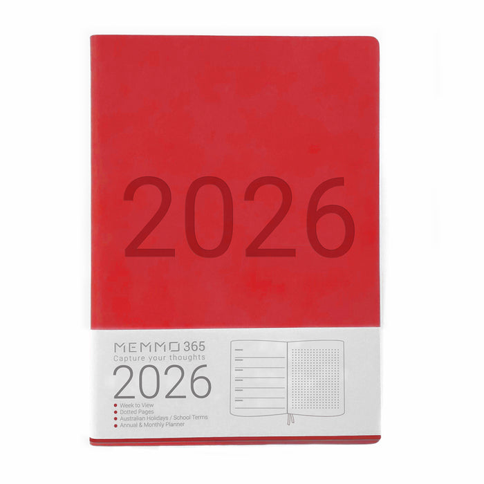 MEMMO365 Luxe 2026 Diary (A5) - Week to view - Red