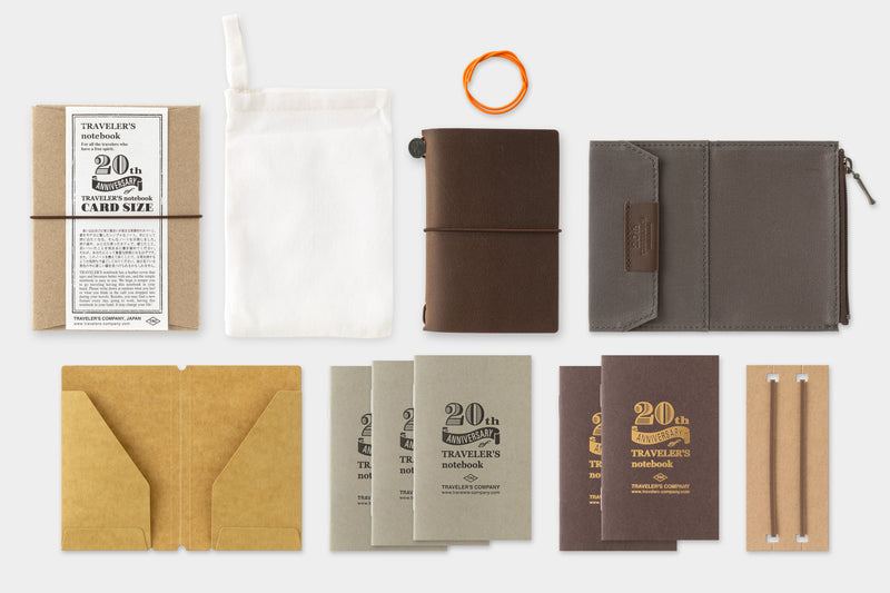 TRAVELER'S Notebook 20th Anniversary Starter Set - Card Size, Brown, Special Edition