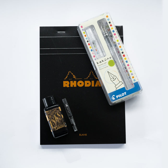 Pilot Kakuno Fountain Pen - Clear Extra Fine Bundle (Fountain Pen, Con-40, 30ml Diamine Ink & Rhodia Notepad)