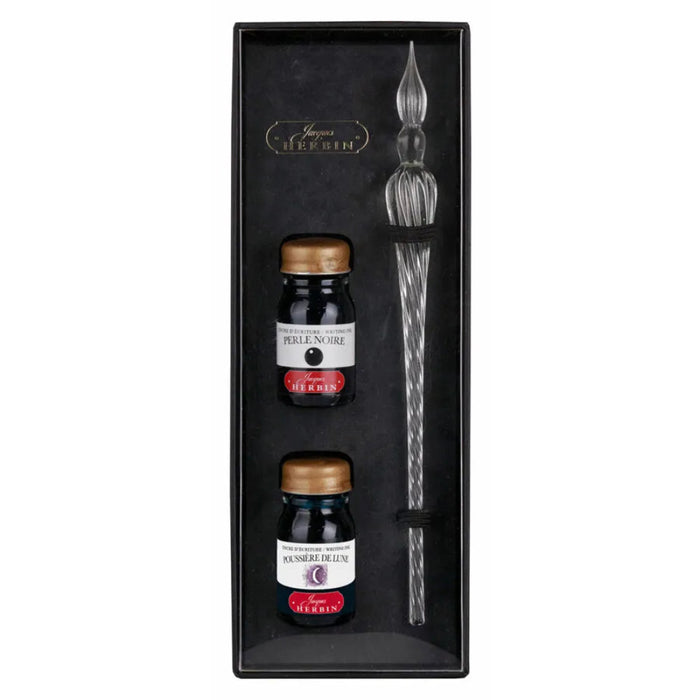 Jacques Herbin Round Glass Dip Pen and Inks Gift Set - Transparent