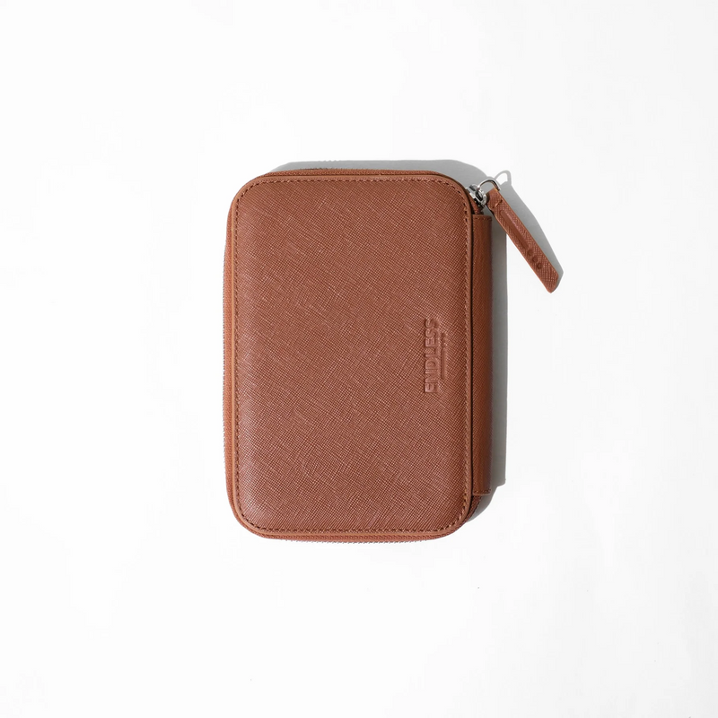 Endless Companion Leather Adjustable Pen Pouch - 5 Pens - Brown (New Saffiano Leather)