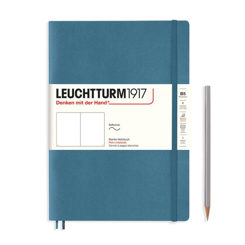 Leuchtturm1917 Notebook Composition Softcover (B5), Plain - Stone Blue