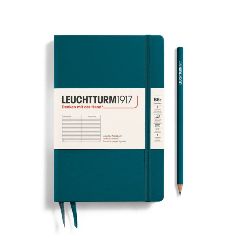 Leuchtturm1917 Notebook Paperback Hardcover (B6+), Lined - Pacific Green