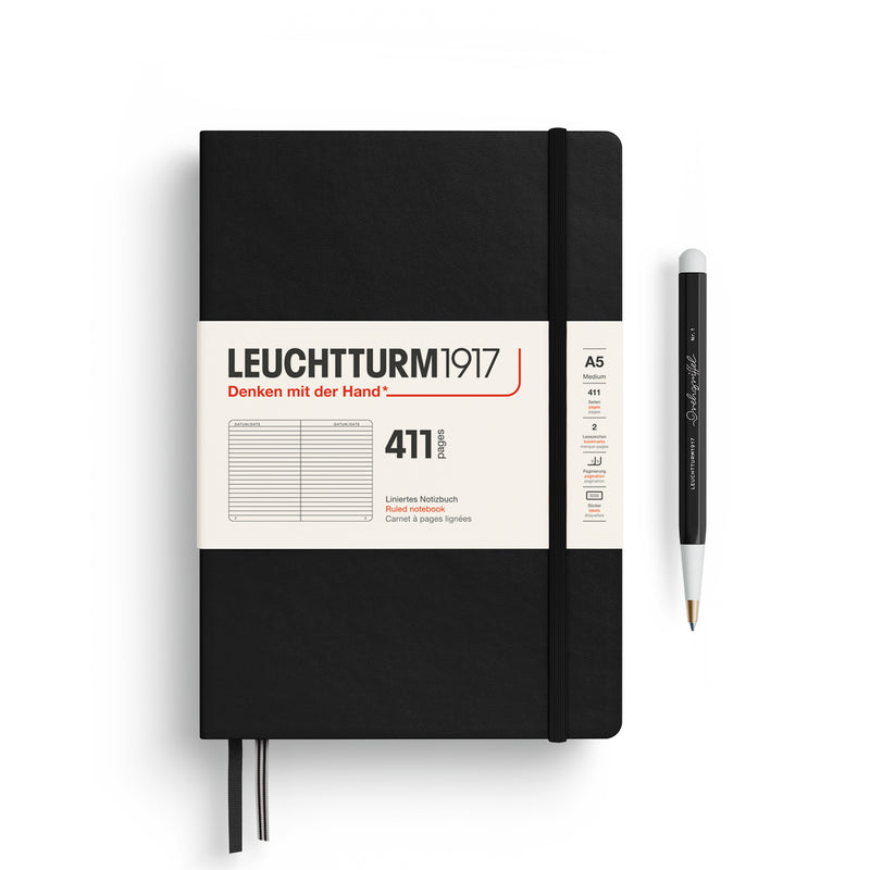 Leuchtturm1917 Notebook Hardcover (A5), 411 Pages, Ruled - Black