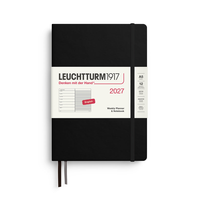 Leuchtturm1917 - 2027 Weekly Planner & Notebook (A5), Hardcover, Black