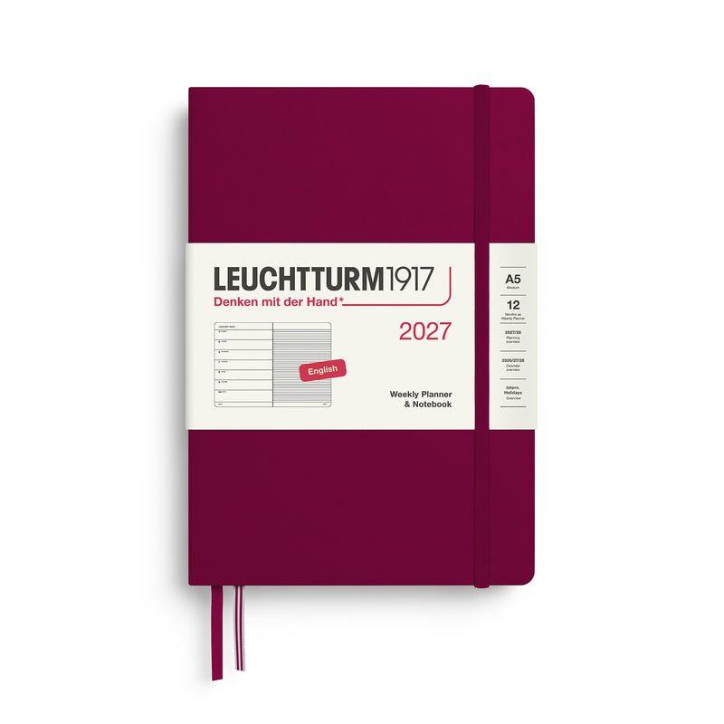 Leuchtturm1917 - 2027 Weekly Planner & Notebook (A5), Hardcover, Port Red