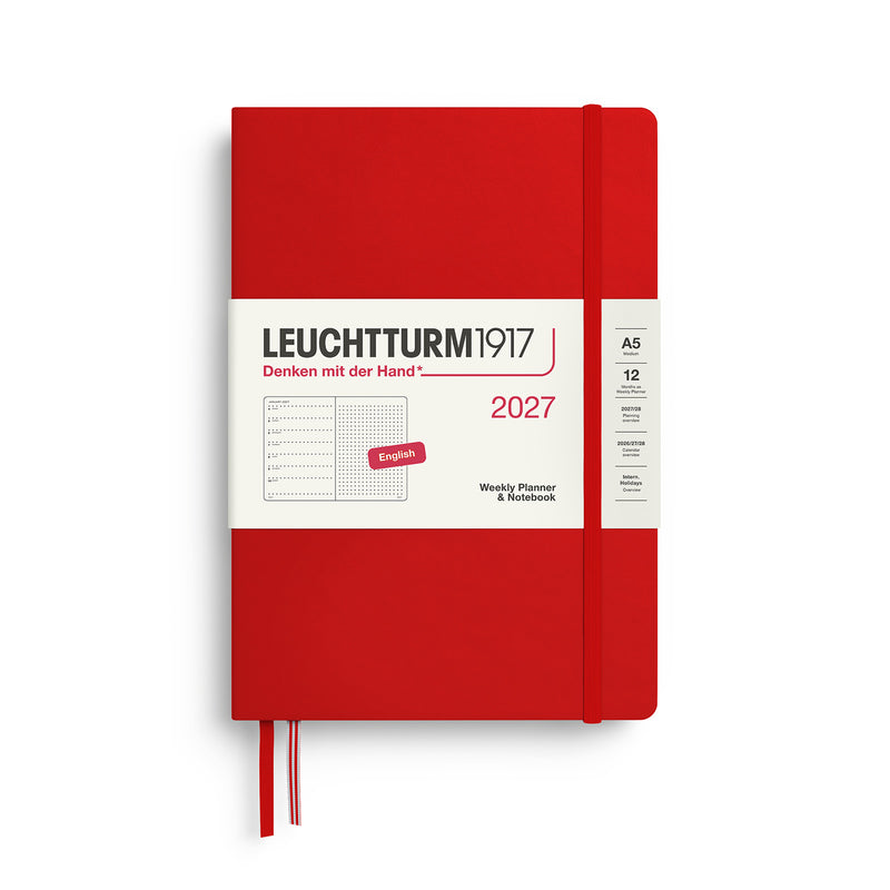 Leuchtturm1917 - 2027 Weekly Planner & Notebook (A5), Hardcover, Dotted, Cherry