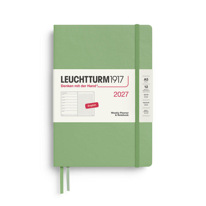 Leuchtturm1917 - 2027 Weekly Planner & Notebook (A5), Hardcover, Dotted, Sage