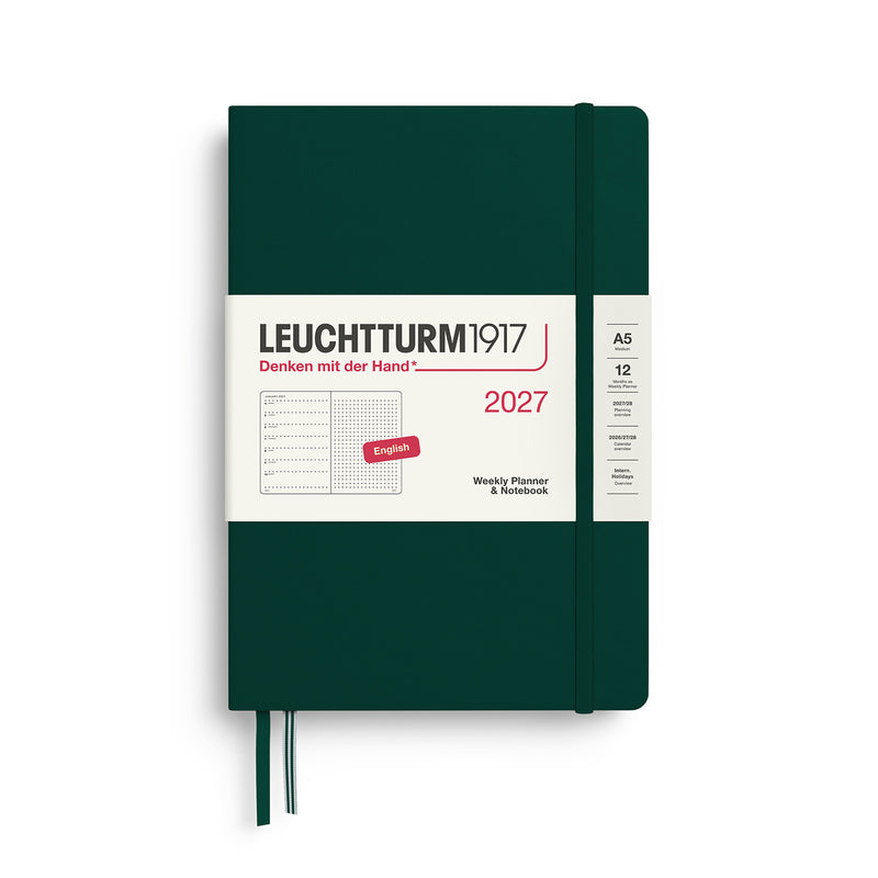 Leuchtturm1917 - 2027 Weekly Planner & Notebook (A5), Hardcover, Dotted, Forest Green