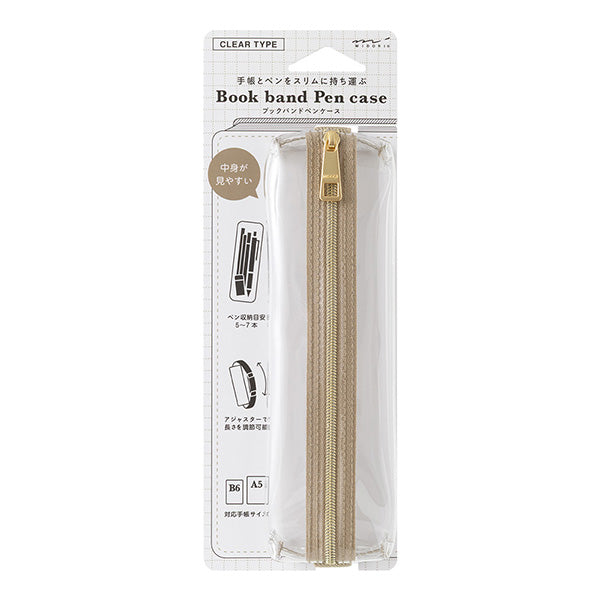 Midori Book Band Pen Case - Clear/Beige