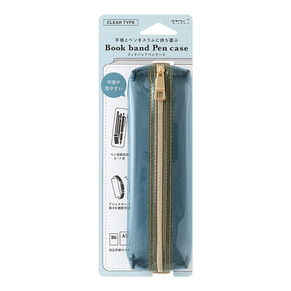Midori Book Band Pen Case - Clear Navy/Khaki