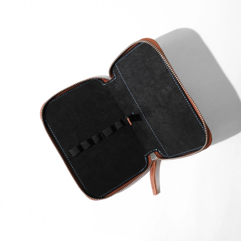 Endless Companion Leather Adjustable Pen Pouch - 5 Pens - Brown (New Saffiano Leather)